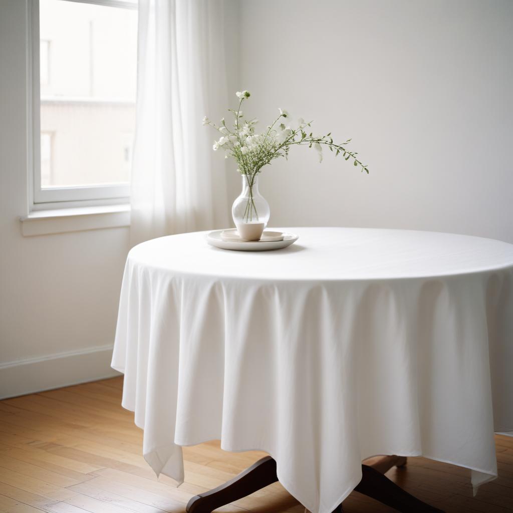 Valencia 100% Cotton White Plain Satin Round Table Cover