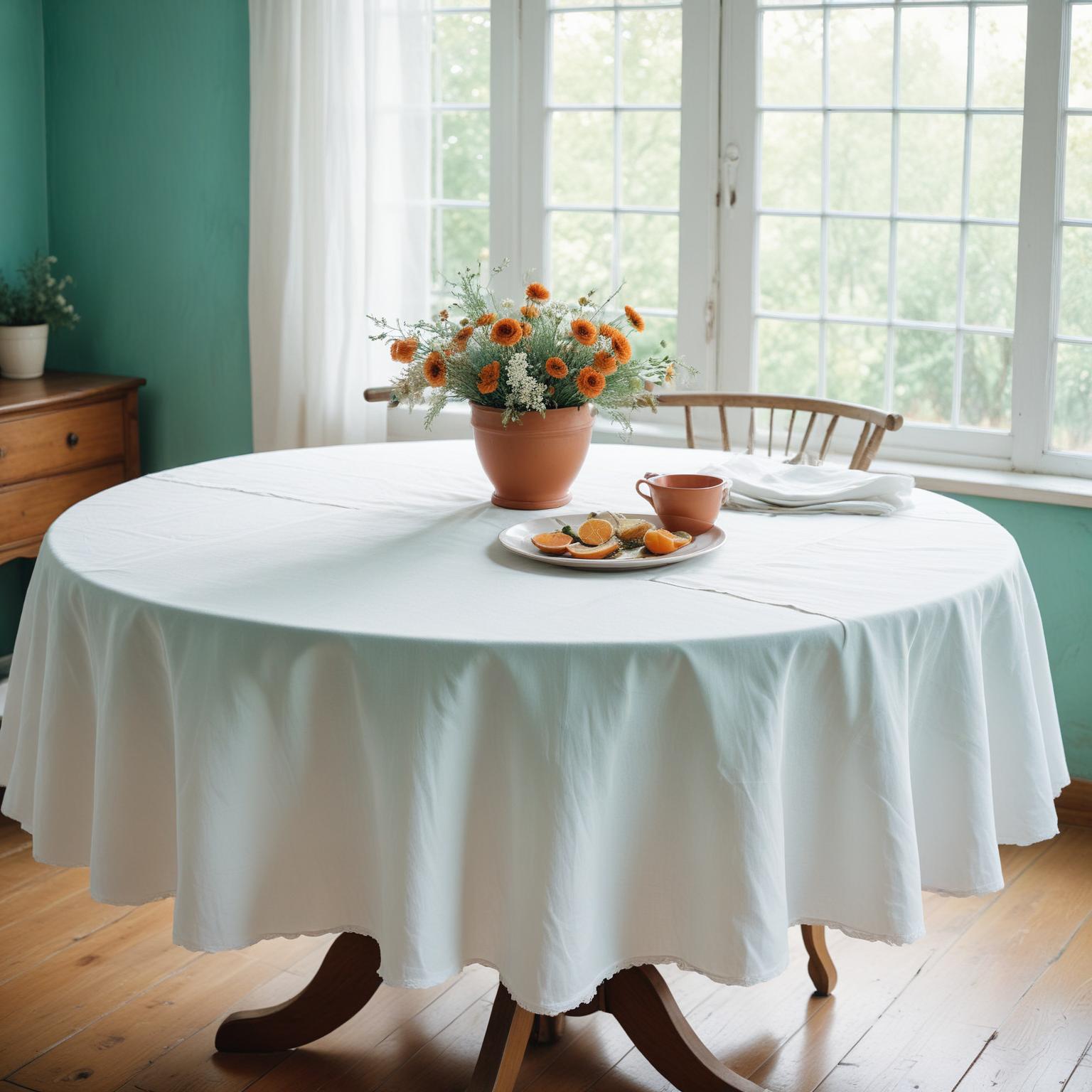 Valencia 100% Cotton White Plain Satin Round Table Cover