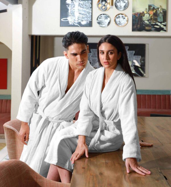 Granada 100% Egyptian Cotton Unisex Velour Bath Robe - Image 3
