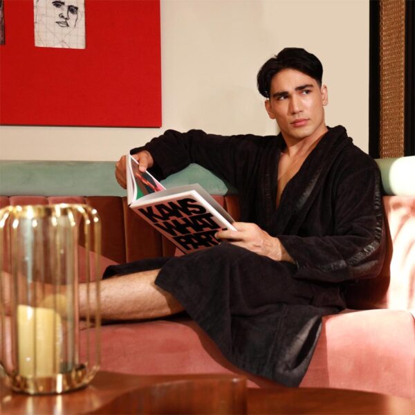 100% Egyptian Unisex Velour Black Bathrobe