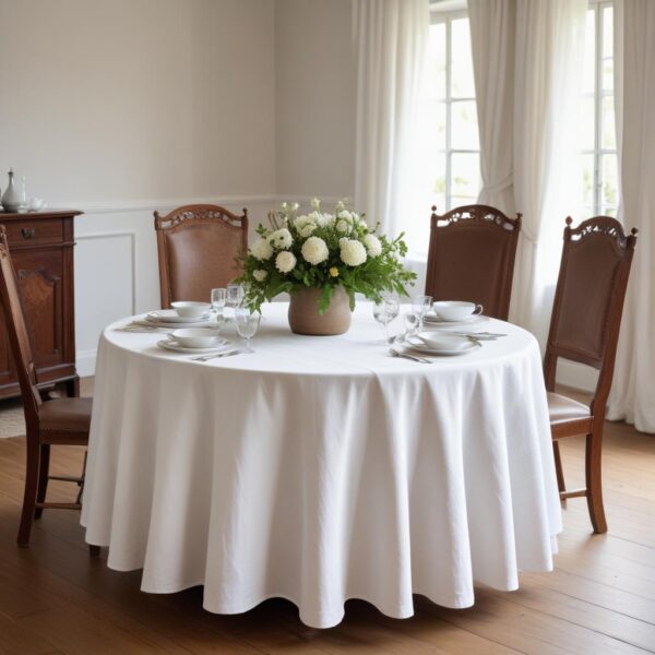 Toledo 100% Polyester White MJS Round Table Cover - Image 2