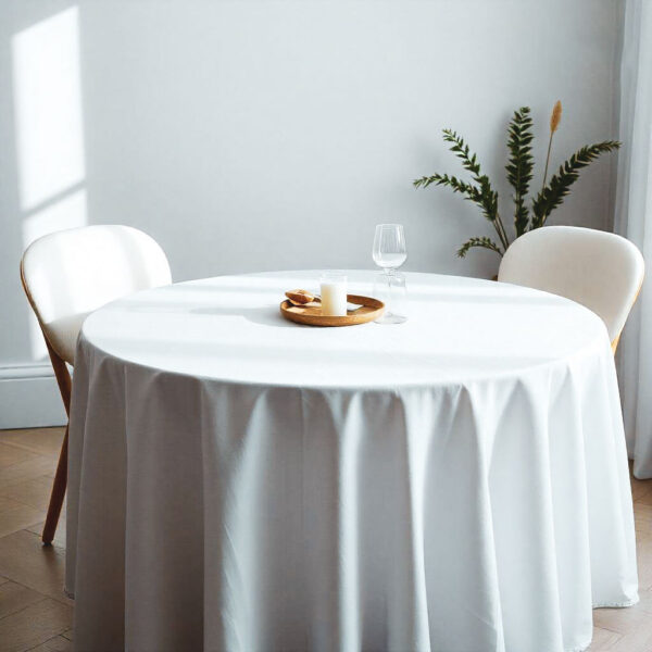 Toledo 100% Polyester White MJS Round Table Cover - Image 3
