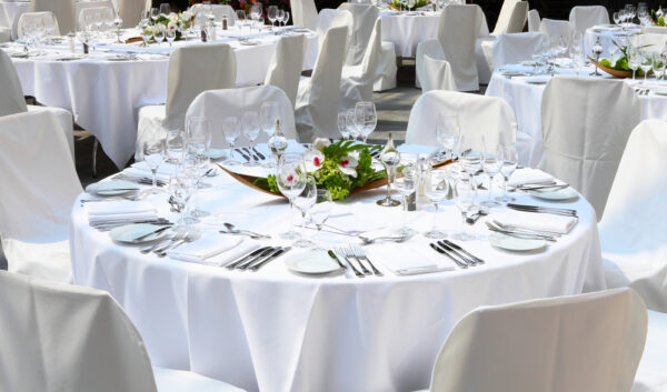 Toledo 100% Polyester White MJS Round Table Cover - Image 4