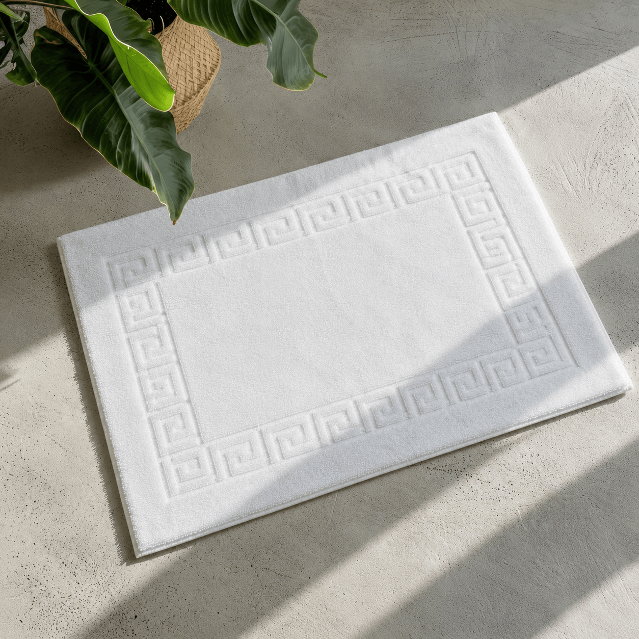 Greek Key Pattern White Bath Mat - Image 3