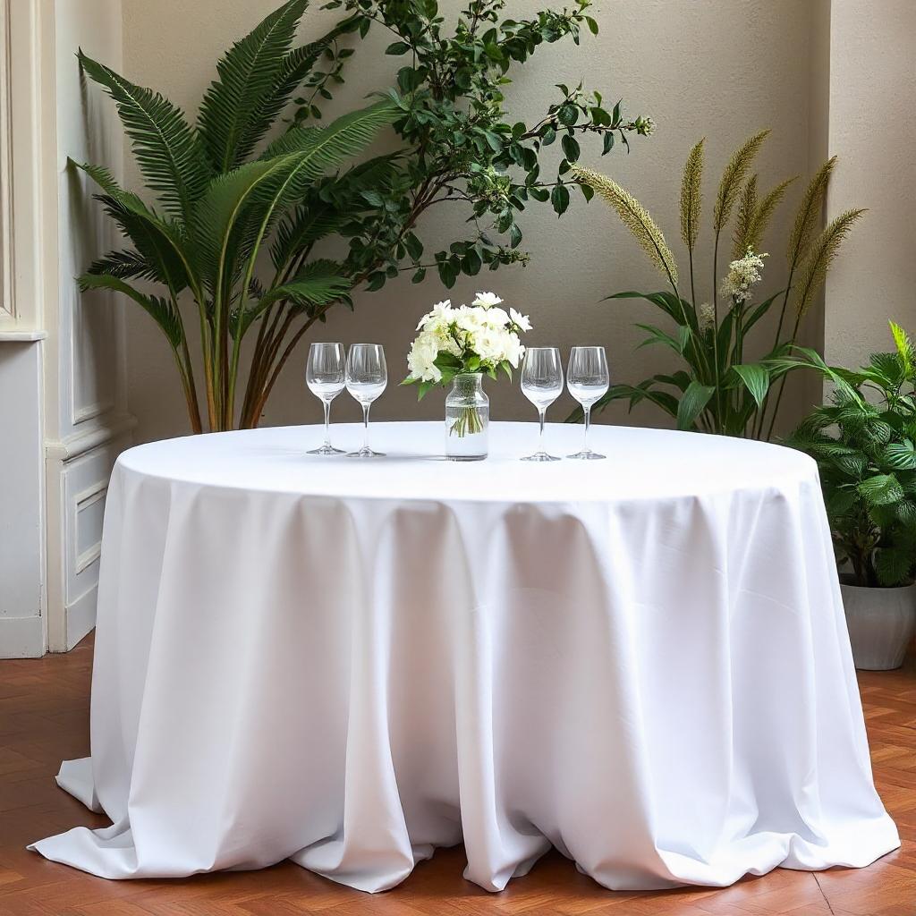 Valencia 100% Cotton White Plain Satin Round Table Cover - Image 4
