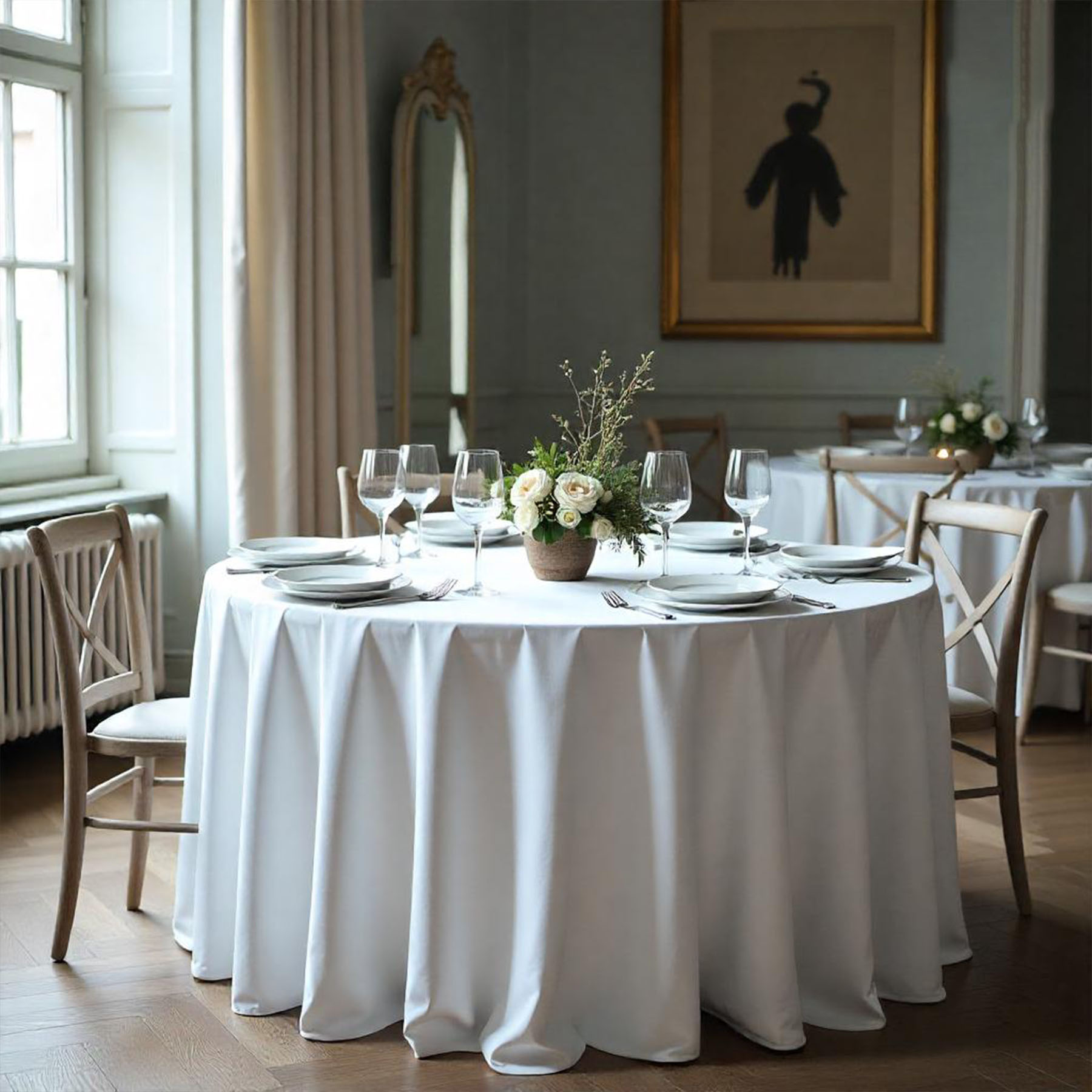 Valencia 100% Cotton White Plain Satin Round Table Cover - Image 3