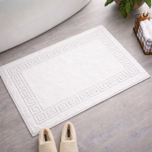 Greek Key Pattern White Bath Mat