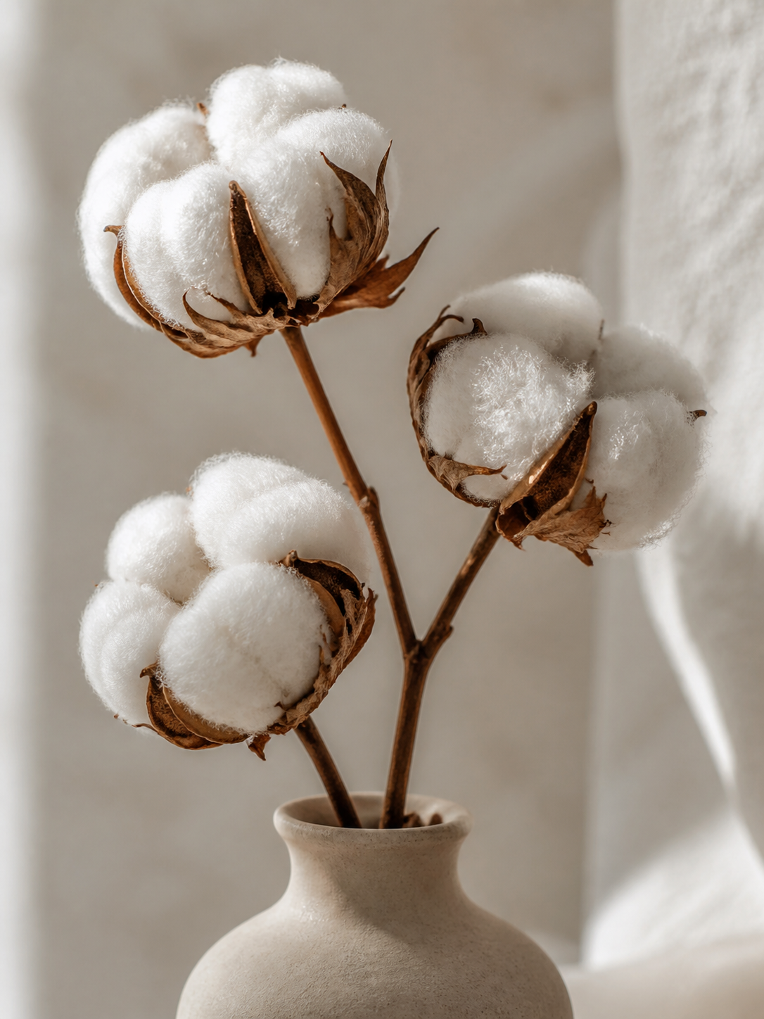 Natural cotton bolls showing the origin of cotton fibre