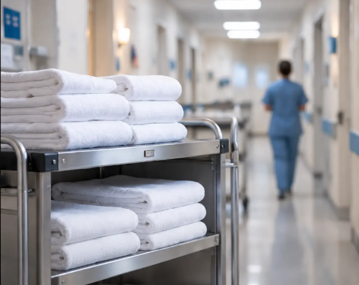Hospital Linen Cart in a Quiet Corridor